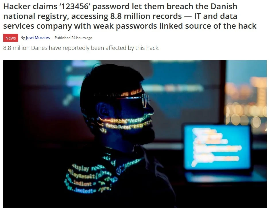 Пароль "123456" открыл хакерам доступ к госреестру Дании