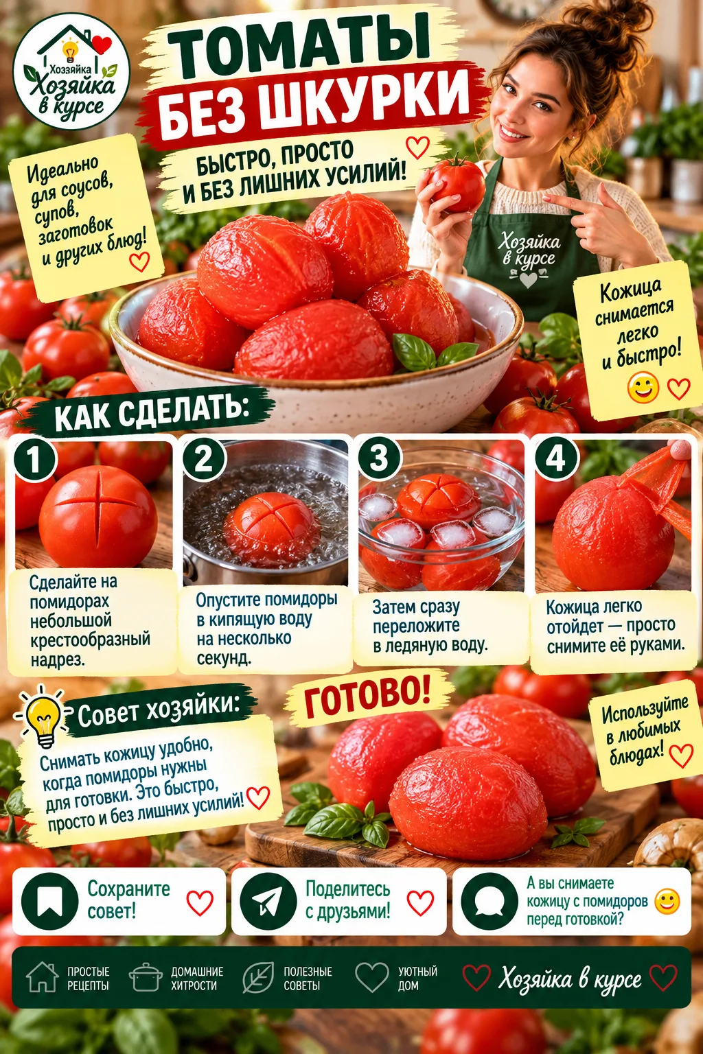 🍅 ТОМАТЫ БЕЗ ШКУРКИ — БЫСТРО И ПРОСТО!