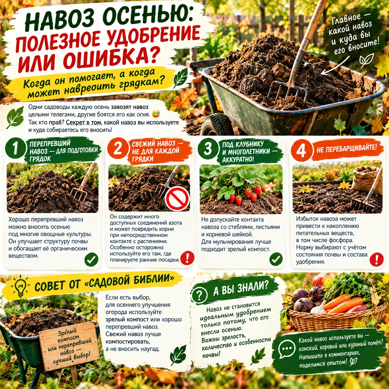 🍂 НАВОЗ ОСЕНЬЮ: КОГДА ОН ПОЛЕЗЕН, А КОГДА МОЖЕТ НАВРЕДИТЬ?