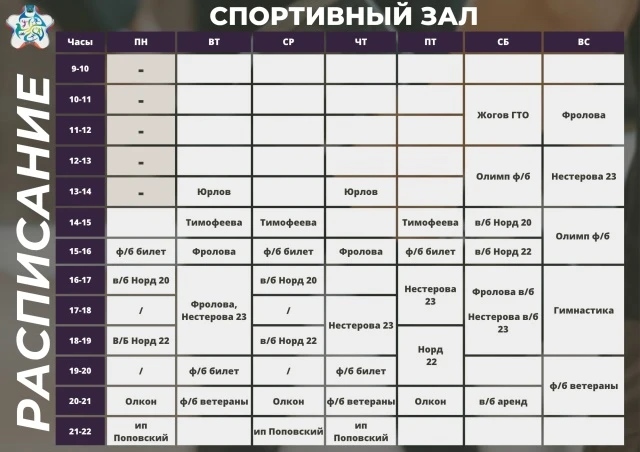 ✅ Актуальный график загрузки спортивного зала с 9 октября.