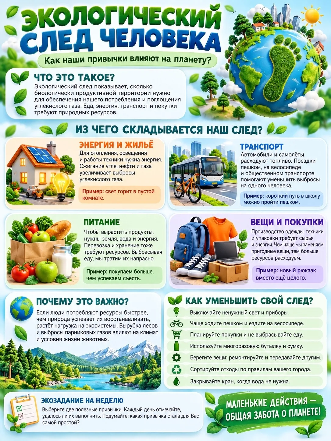 🌿Экологический след человека . Наглядные примеры⏫ объясняют, как повседневные привычки...
