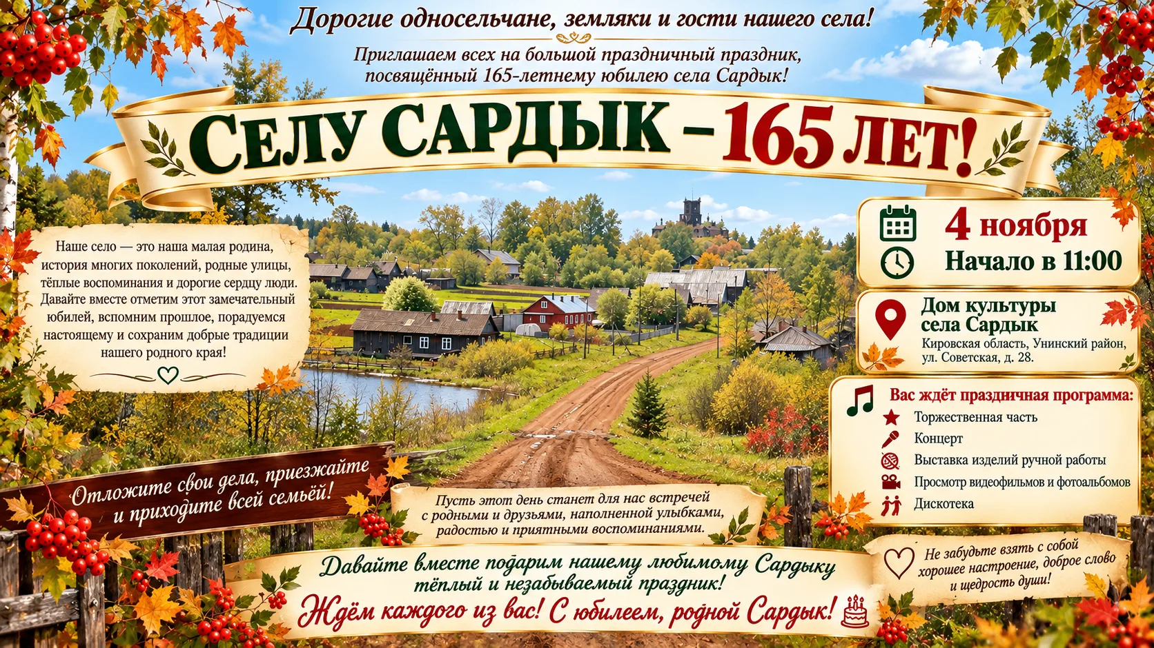 🎉🌸 СЕЛУ САРДЫК - 165 ЛЕТ! 🌸🎉Дорогие односельчане, земляки и гости нашего села!