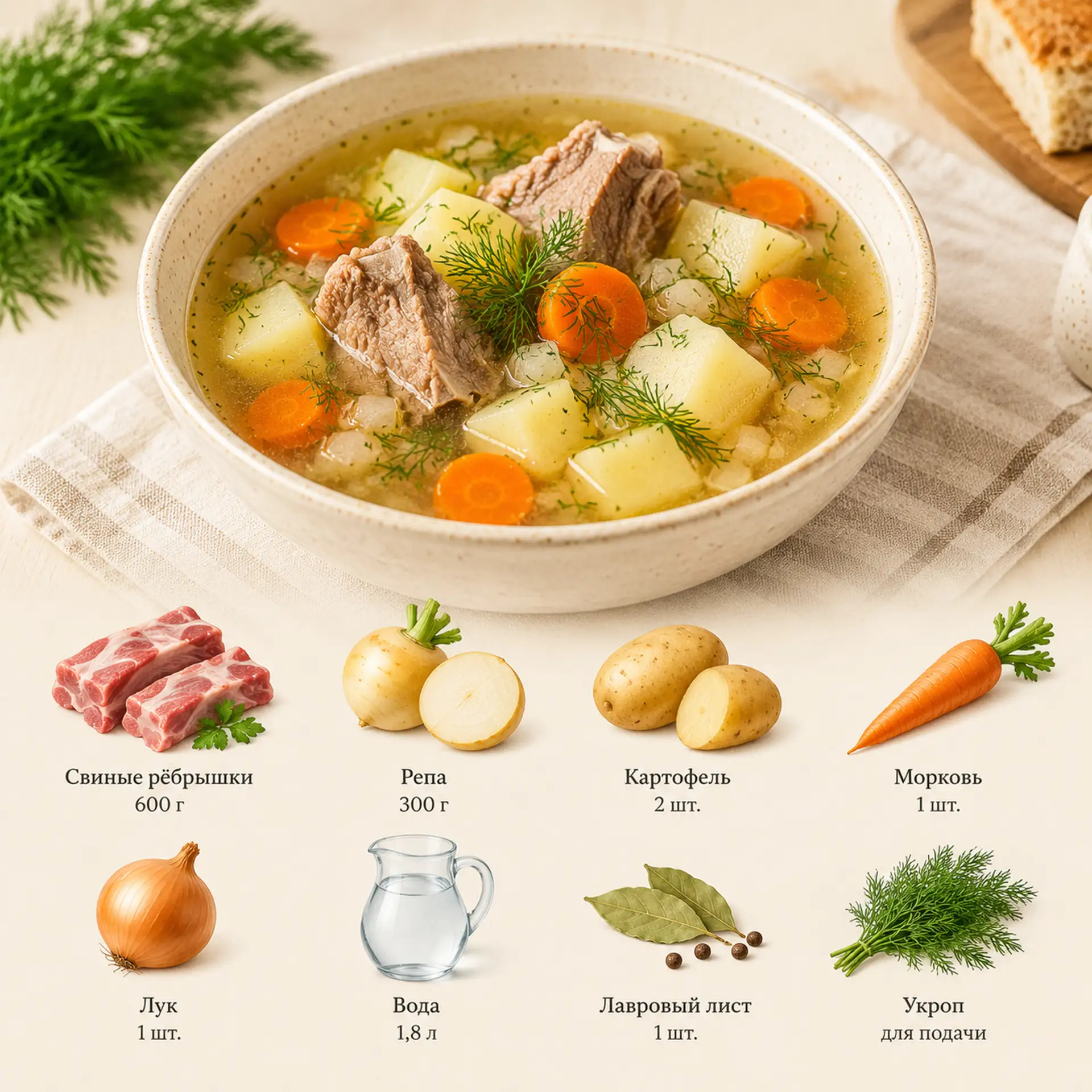 Суп с рёбрышками и репой 🤤