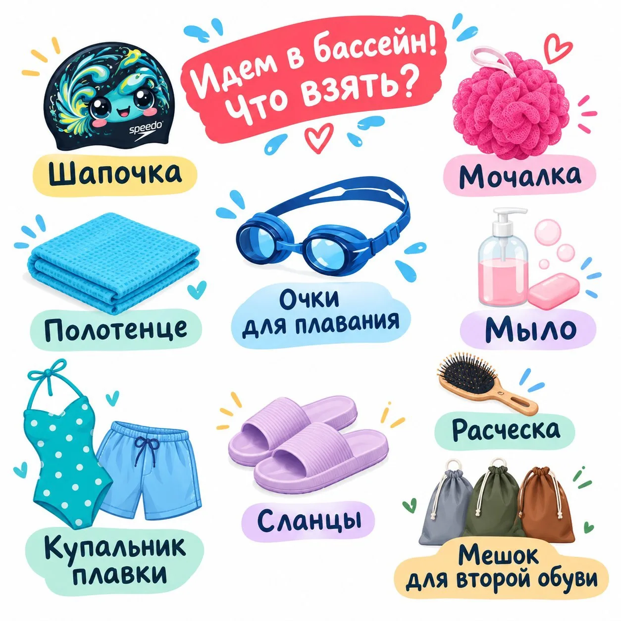 ▶️ Памятка, что взять с собой в бассейн!