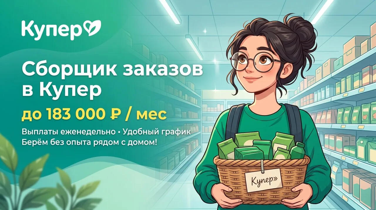 🛒 СБОРЩИК ЗАКАЗОВ В «КУПЕР»: ДО 183 000 ₽ В МЕСЯЦ!