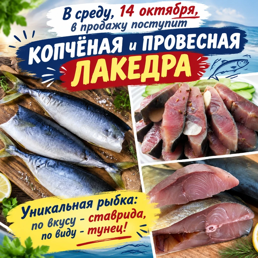 Новинка! Со среды, 14 октября, в продаже КОПЧЁНАЯ и ПРОВЕСНАЯ ЛАКЕДРА