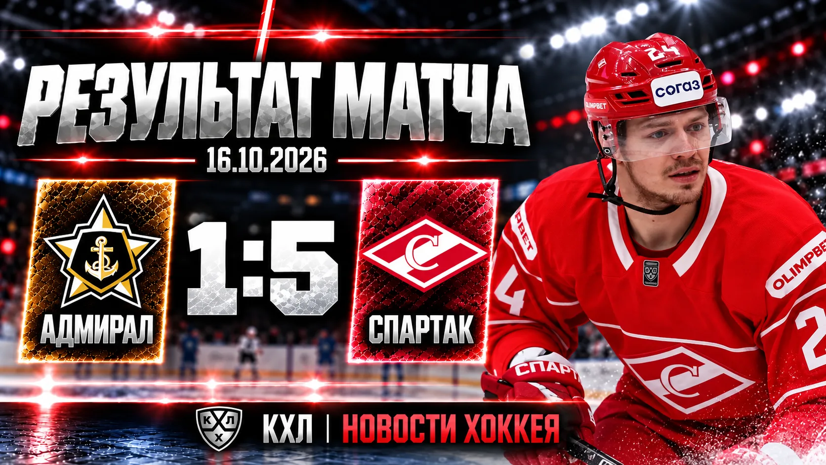 🏒 «СПАРТАК» РАЗГРОМИЛ «АДМИРАЛ» ВО ВЛАДИВОСТОКЕ — 5:1!
