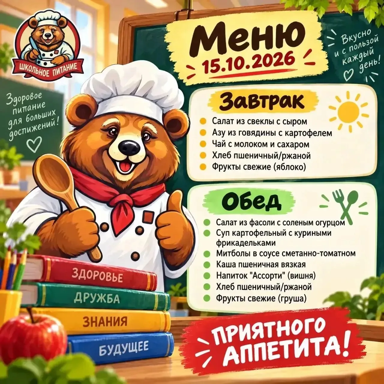 Сегодня в нашей столовой меню, которое зарядит энергией и подарит хорошее настроение! 💛