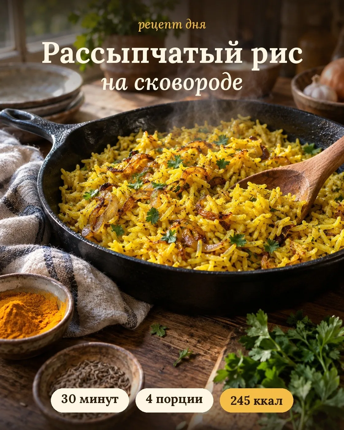Рассыпчатый рис на сковороде: тот самый, «как в ресторане» 🍚