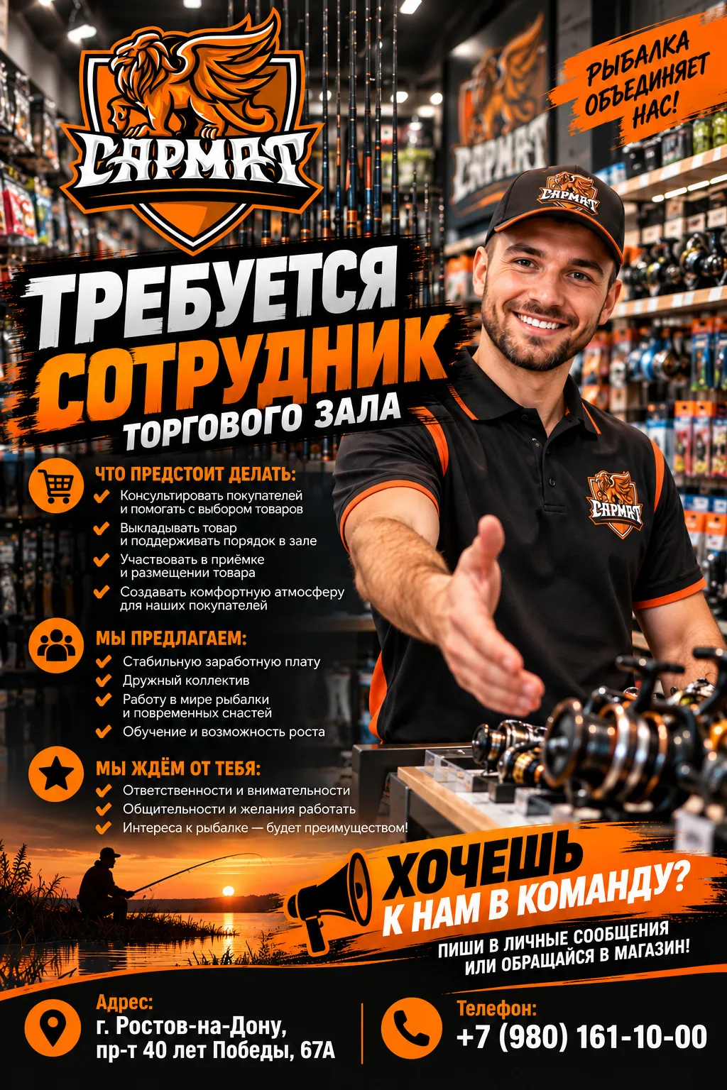 🎣 В «САРМАТ» ТРЕБУЕТСЯ СОТРУДНИК ТОРГОВОГО ЗАЛА!