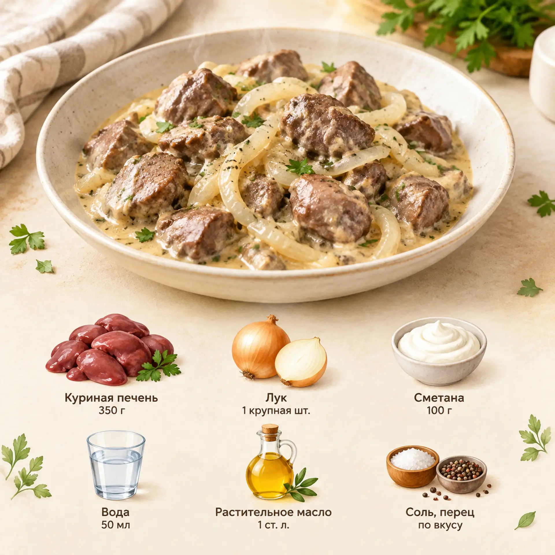 Куриная печень с луком 🤤