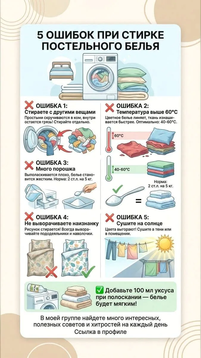 Как правильно стирать постельное белье? 🧺