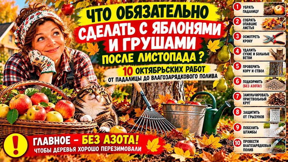 🍎 Что обязательно сделать с яблонями и грушами после листопада – 10 октябрьских работ,...