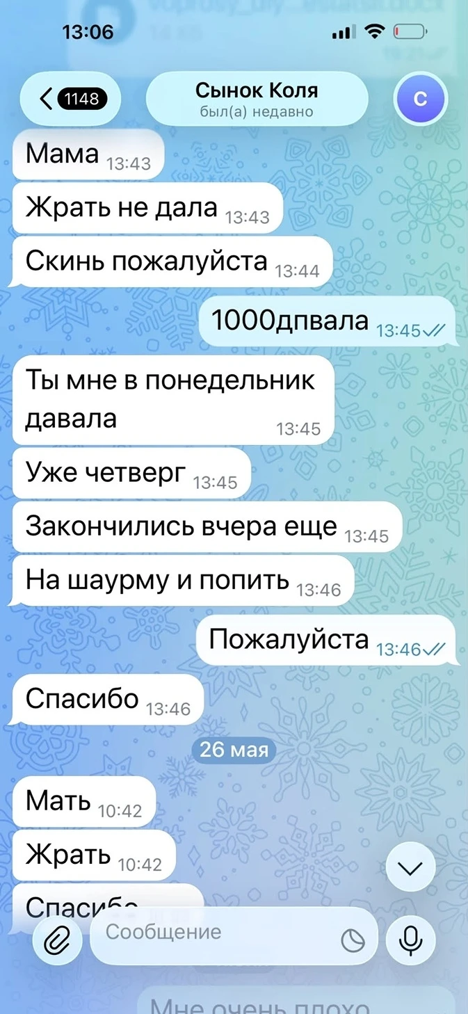 «Мать. Жрать. Спасибо» — переписка мамы с взрослым сыном, от которой волосы встают дыбо...