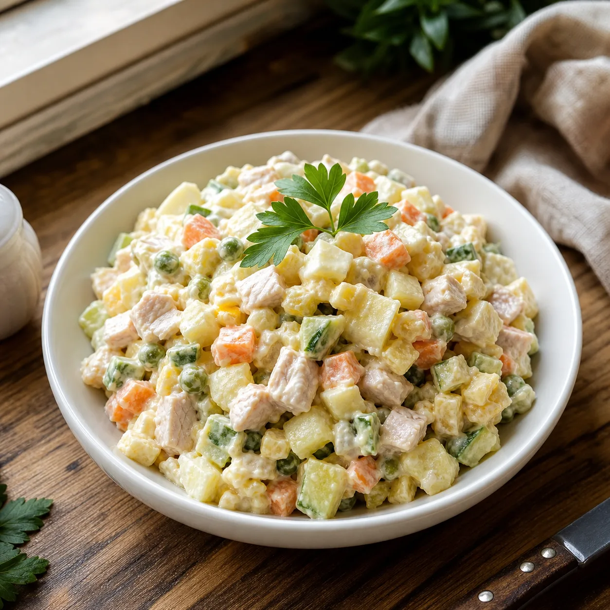 Оливье с курицей с маленьким секретом вкуса