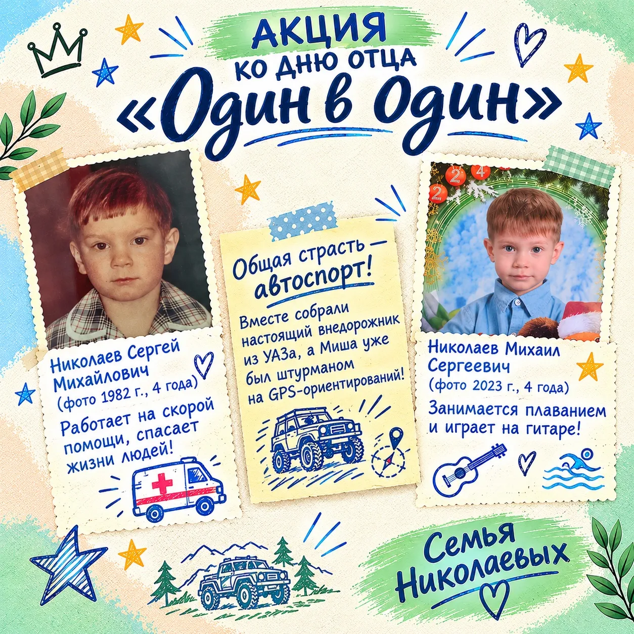 📸 Маленький штурман и папа-Фельдшер»: семья Николаевых в акции «Один в один! 🚙✨