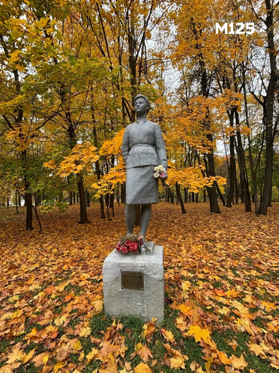 А у памятника Зое Космодемьянской, как и у многих других, стабильно меняют увядшие цвет...