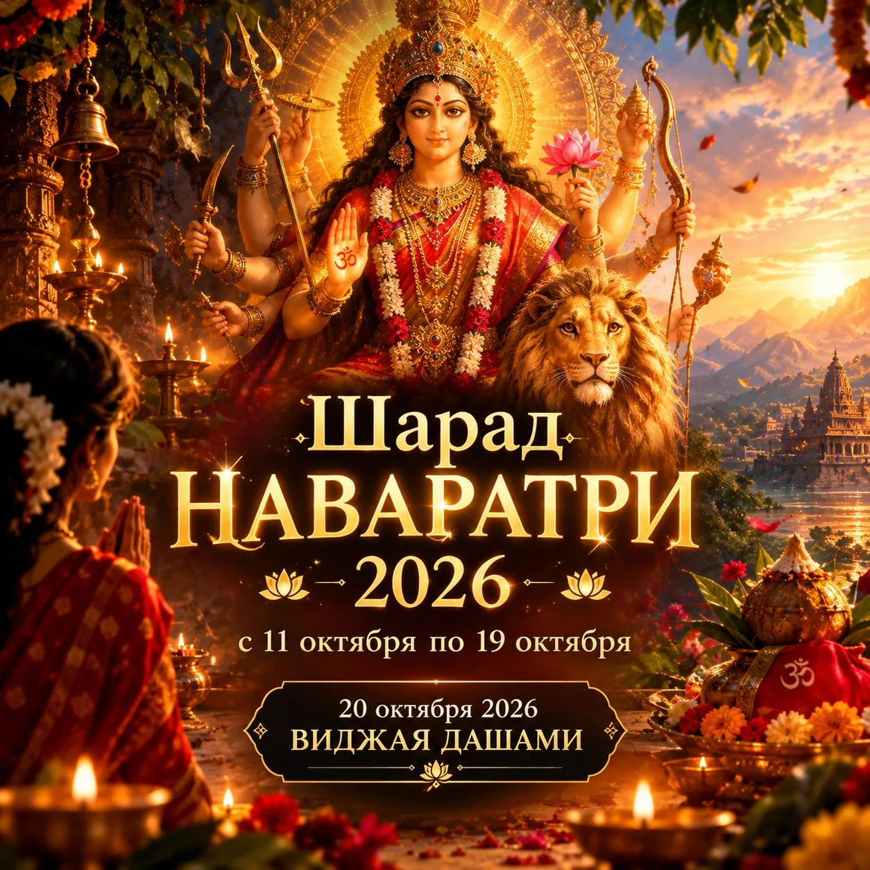 Шарад Наваратри 2026 начинается 11 октября и завершается 19 октября, а 20 октября отмеч...