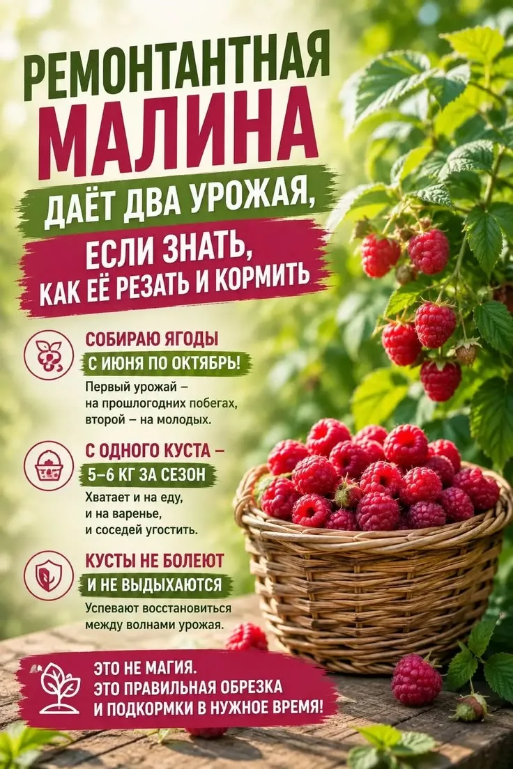 Ремонтантная малина даёт два урожая, если знать как её резать и кормить