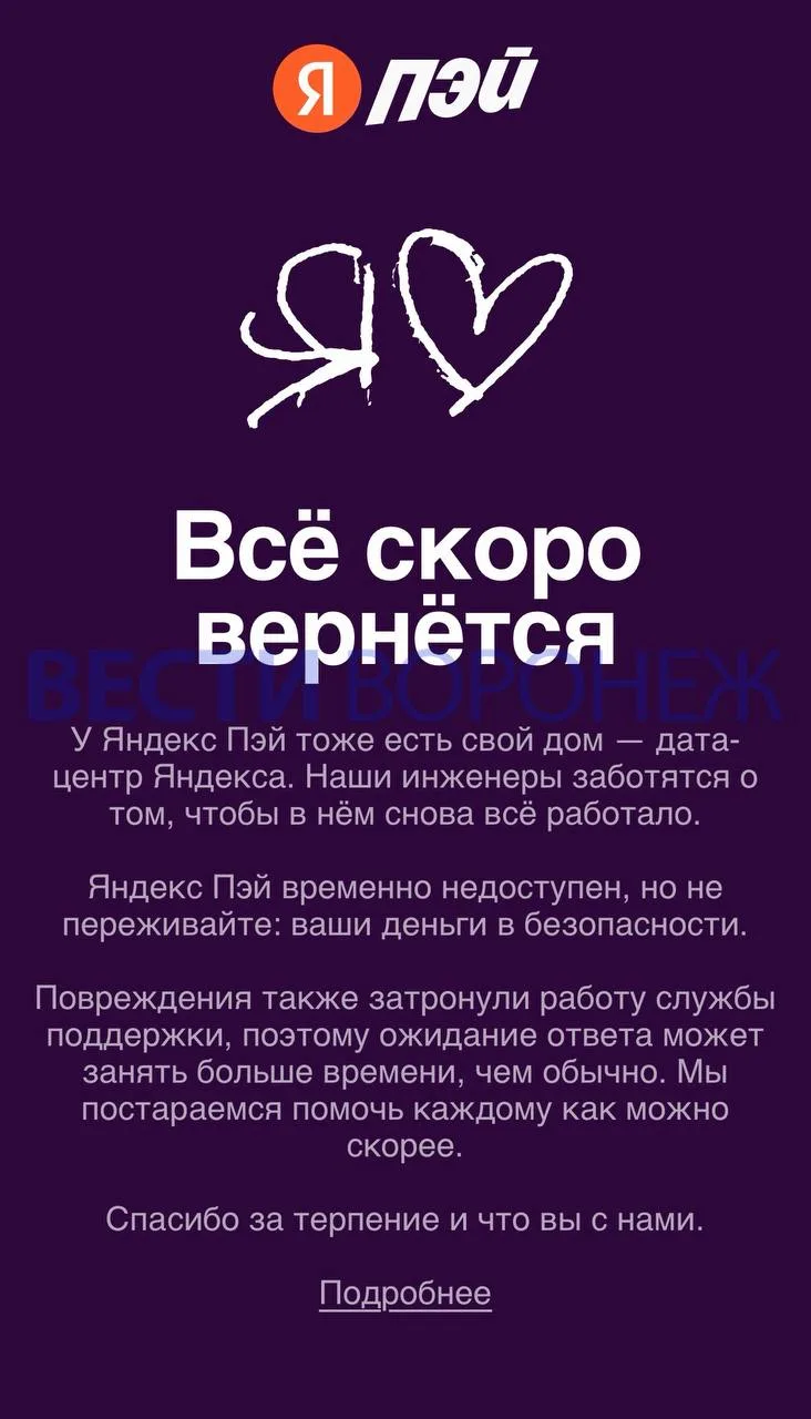 ❌Воронежцы на сутки потеряли доступ к деньгам на «Яндекс Пэй»