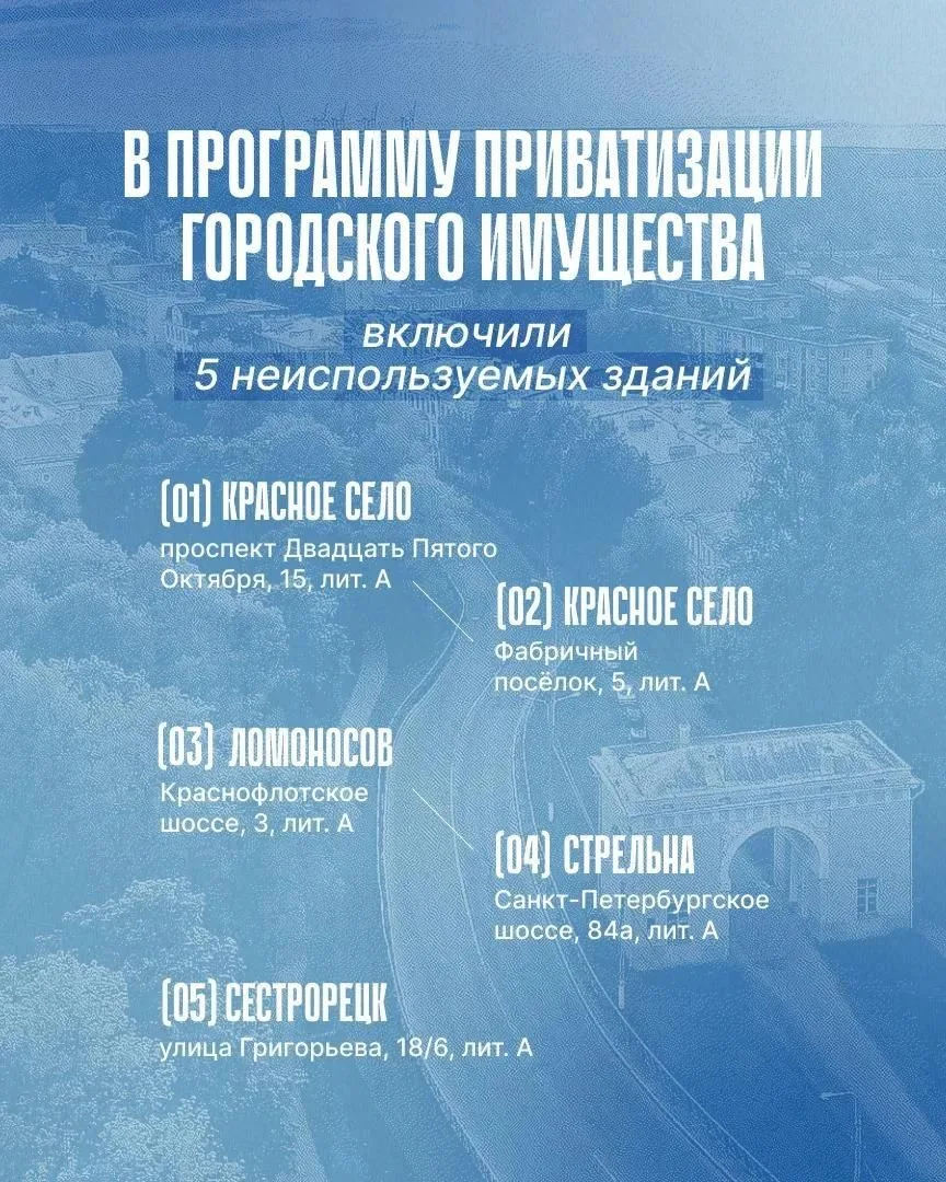 Пять зданий в пригородах Петербурга передадут инвесторам для восстановления.
