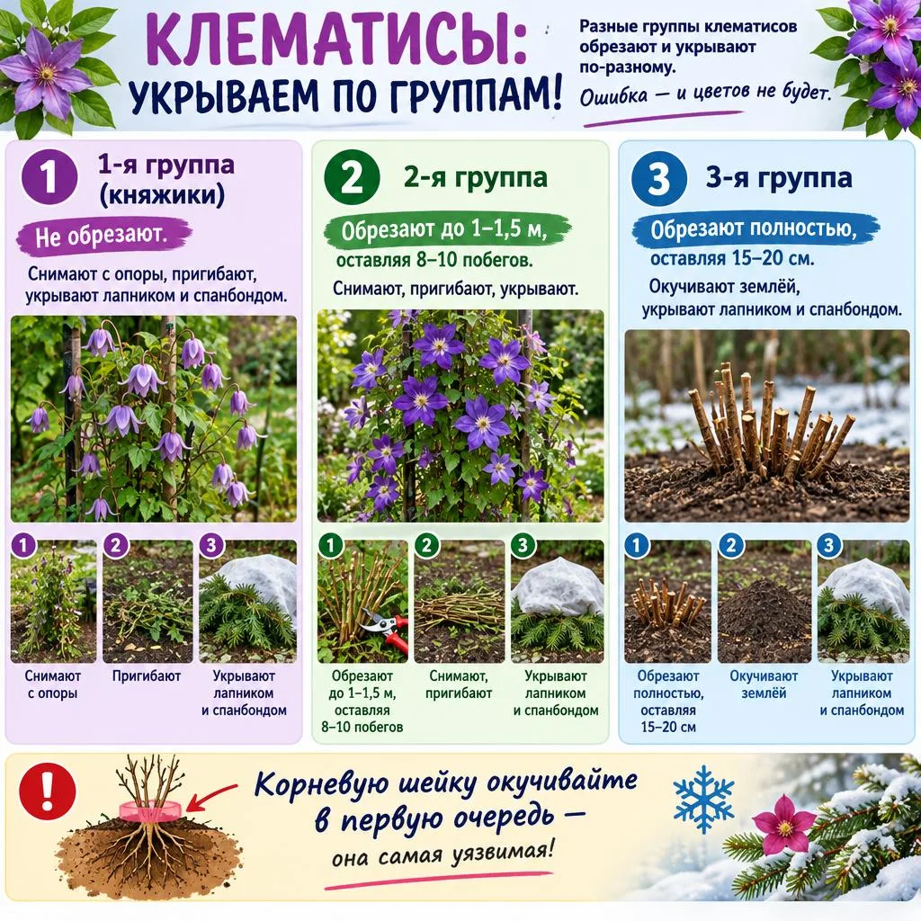 КЛЕМАТИСЫ: УКРЫВАЕМ ПО ГРУППАМ! 🌸