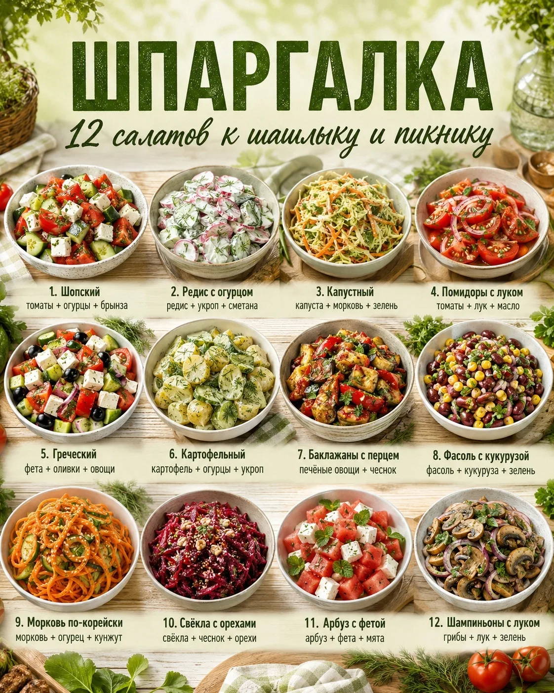 12 салатов к шашлыку и пикнику 🥗