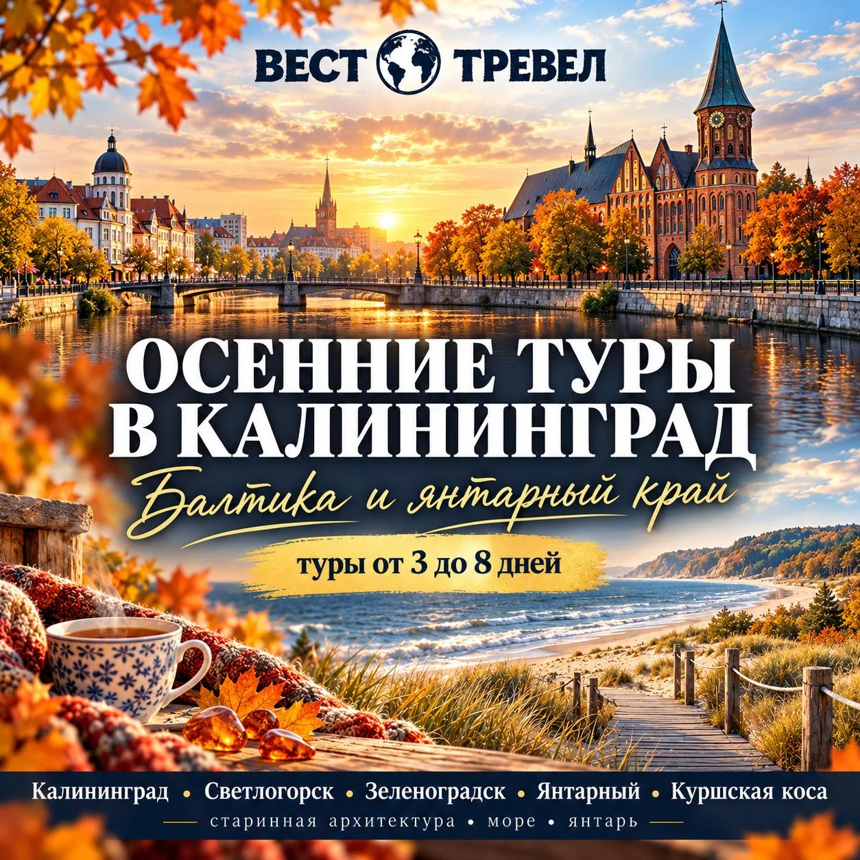 🌊 Осенние туры в Калининград — Балтика, янтарь и атмосфера старой Европы