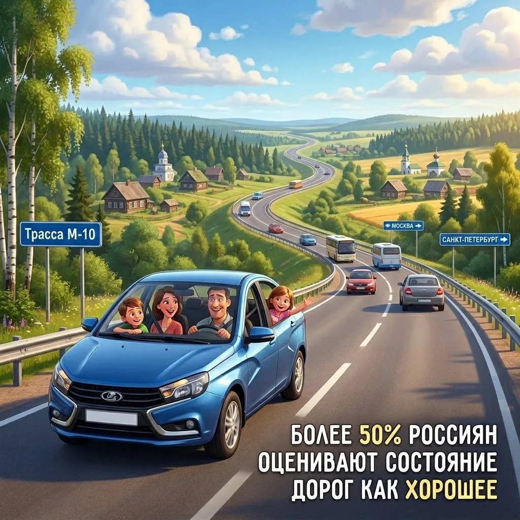 🚗 Более 50% россиян оценивают состояние дорог в стране как хорошее — министр транспорт...