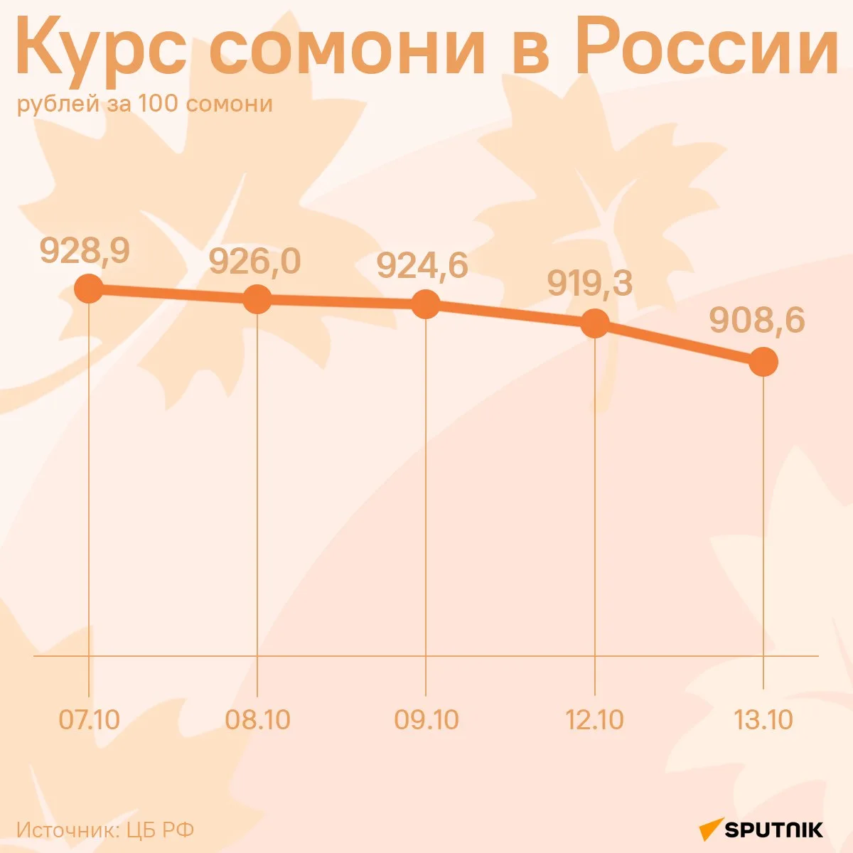 Курс сомони в России резко упадет ко вторнику, он потеряет 10,7 руб. за сотню, сообщает...