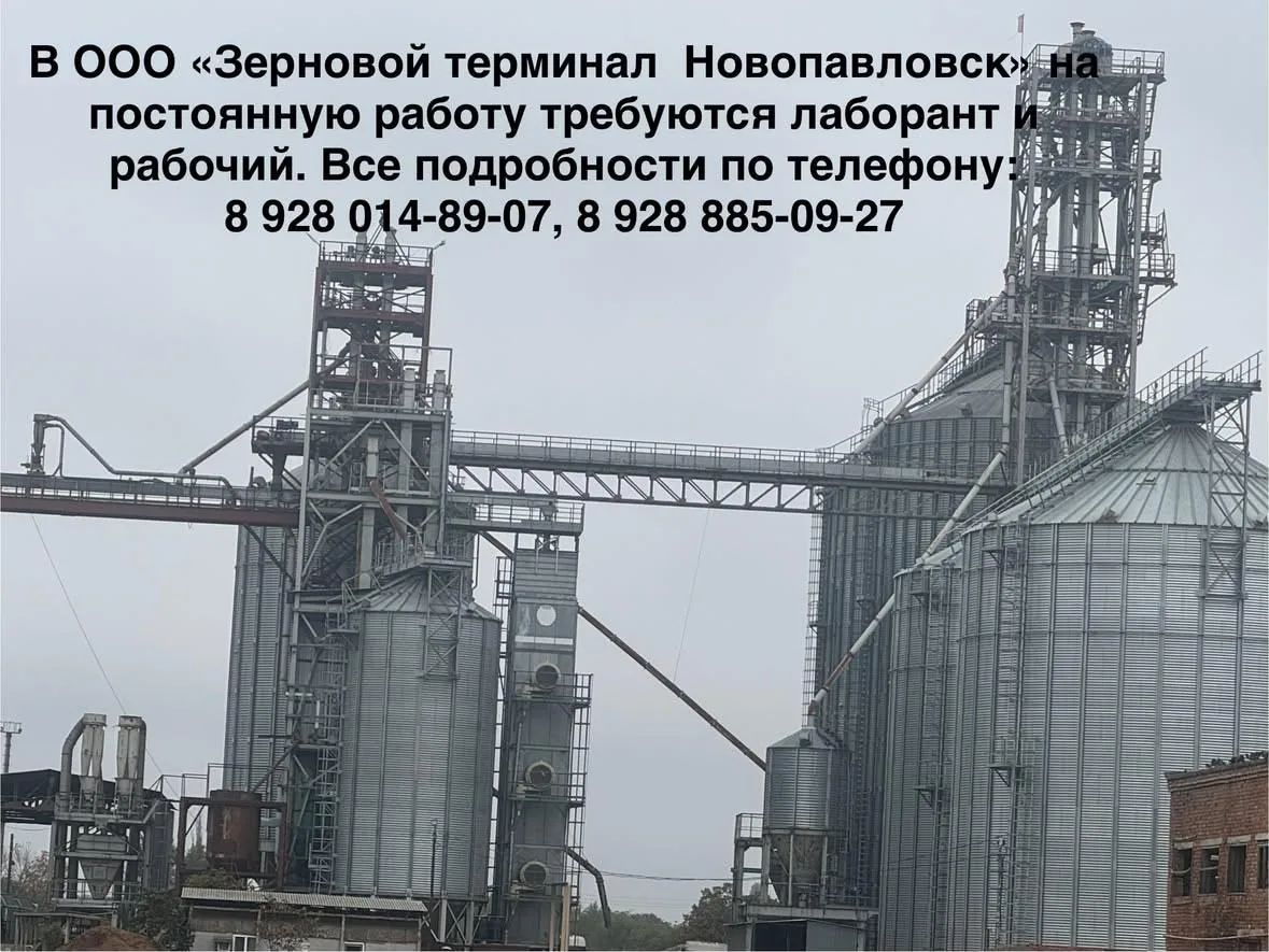 В ООО "Зерновой терминал Новопавловск" на постоянную работу требуются: лаборант, рабочи...