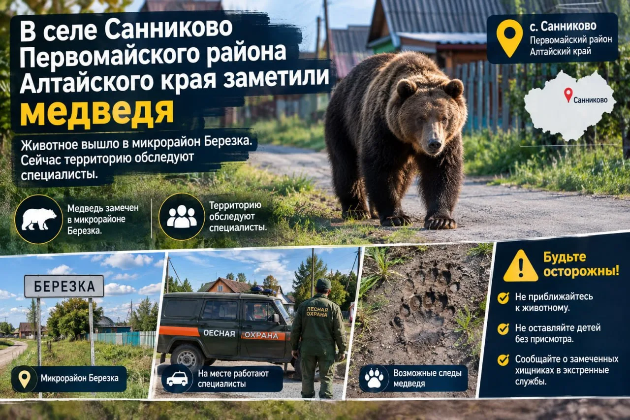 ❗️ В селе под Барнаулом заметили медведя