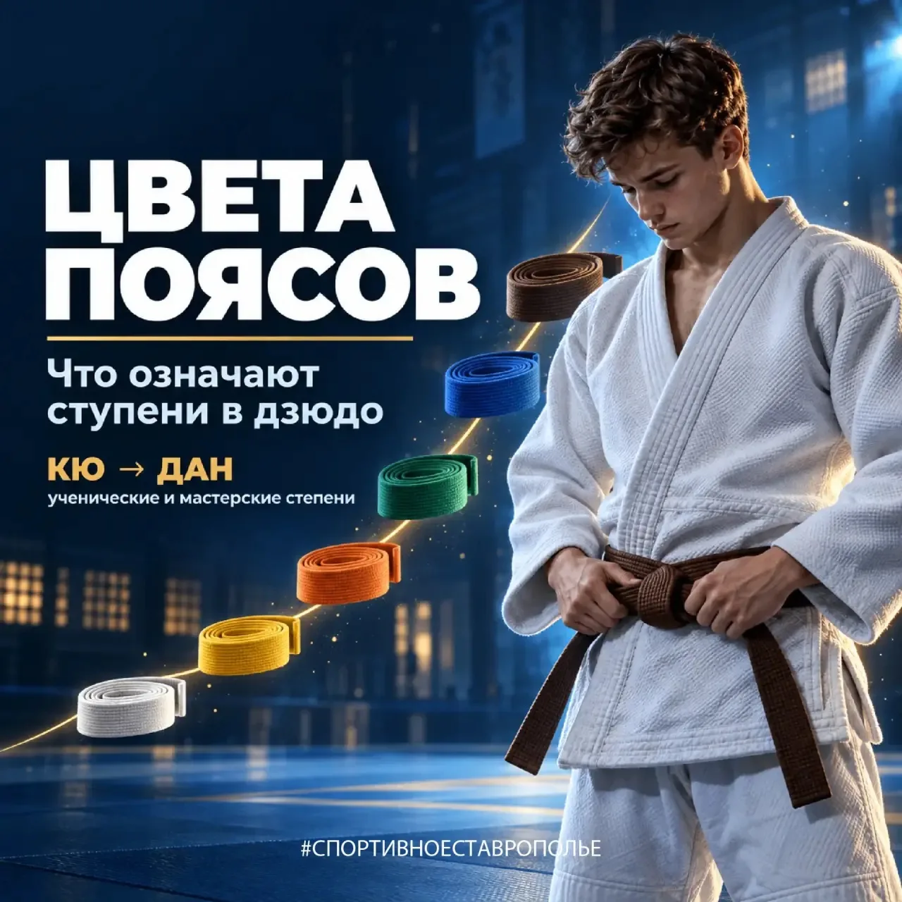 🥋 Цвет пояса в дзюдо — это не просто элемент экипировки, а отражение пути и уровня под...