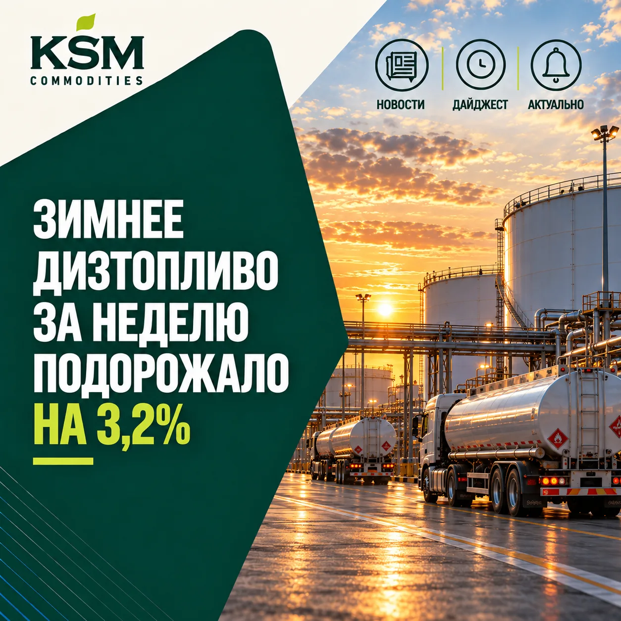 ⛽ Зимнее дизтопливо за неделю подорожало на бирже на 3,2%