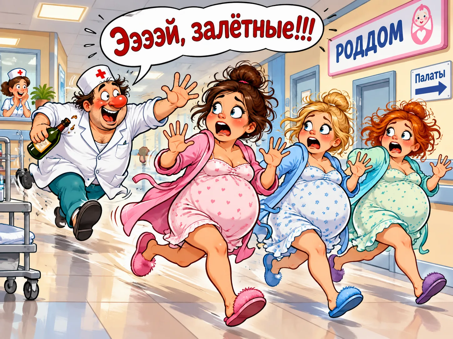— Ээээй, залётные!!! — кричал пьяный санитар, гоняя беременных девок по роддому...