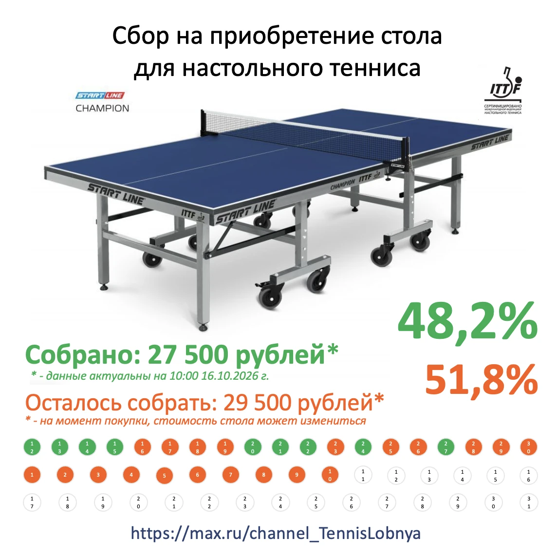 🏓 Сбор на стол для настольного тенниса продолжается!