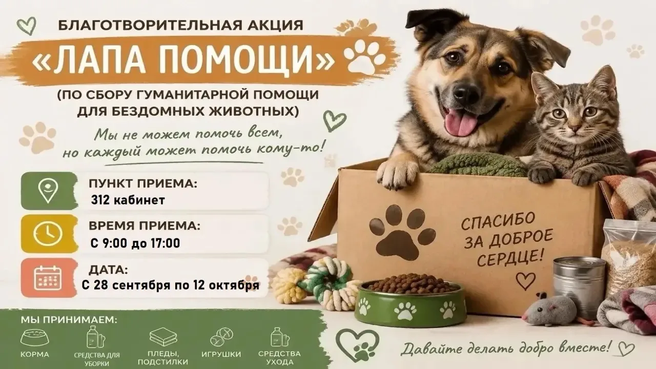 В нашей школе запускается благотворительная акция «Лапа помощи» по сбору помощи для без...