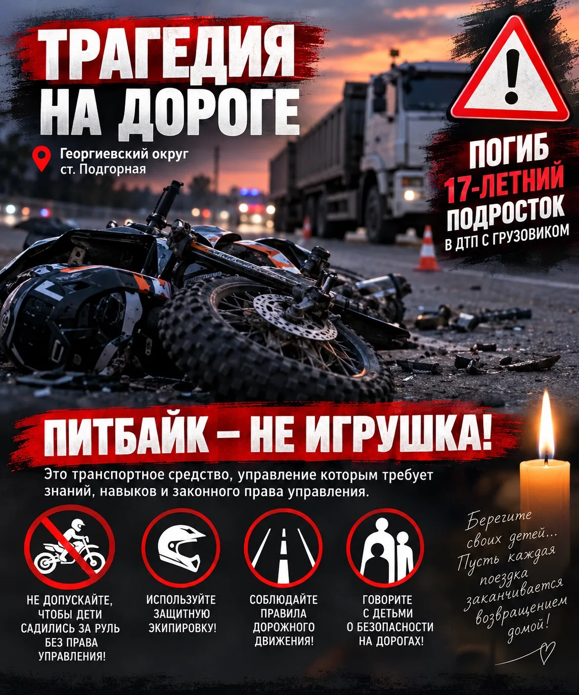 Уважаемые родители! Поговорите с детьми о безопасности на дорогах. Объясните, что питба...