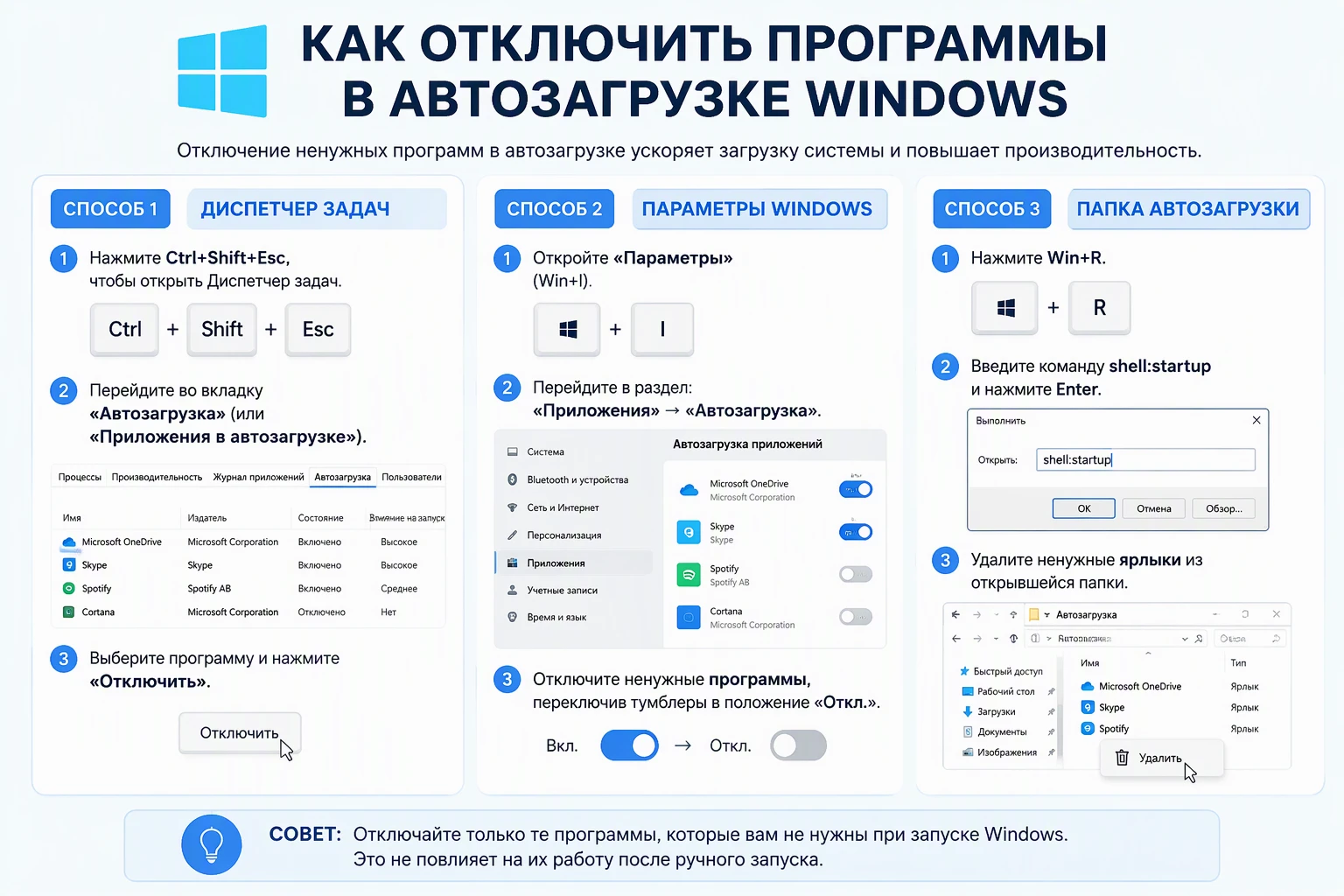 💻 Как отключить лишние программы в автозагрузке Windows