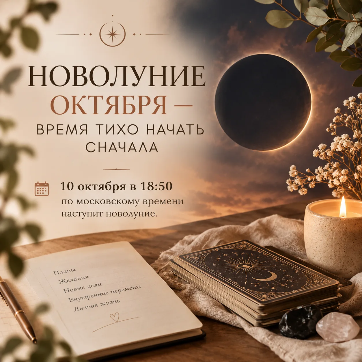🌑 НОВОЛУНИЕ ОКТЯБРЯ — ВРЕМЯ ТИХО НАЧАТЬ СНАЧАЛА