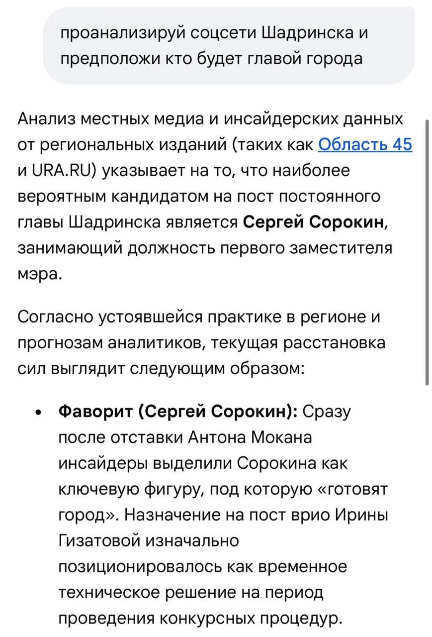 🤔 Так кто же станет главой Шадринска? Мнение ИИ