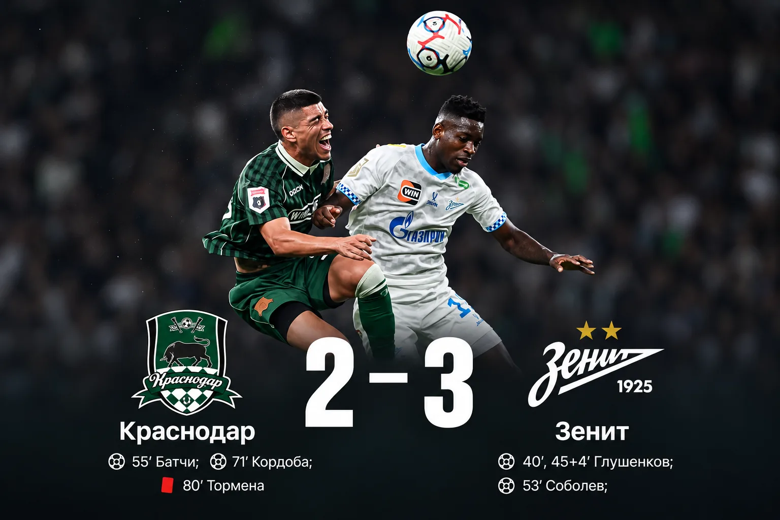 ⚽️ «Зенит» удержал победу над «Краснодаром» — 3:2
