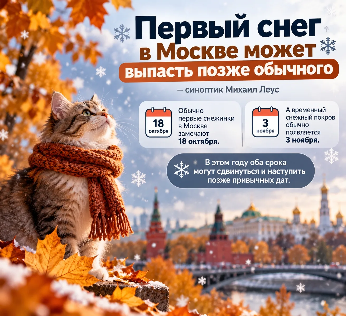 🌨 Первый снег в Москве задерживается! Зима не спешит в столицу