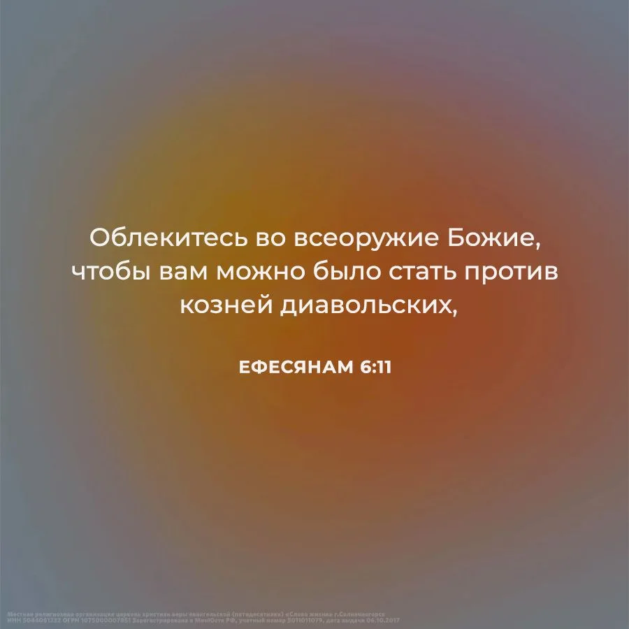Облекитесь во всеоружие Божие, чтобы вам можно было стать против козней диавольских,