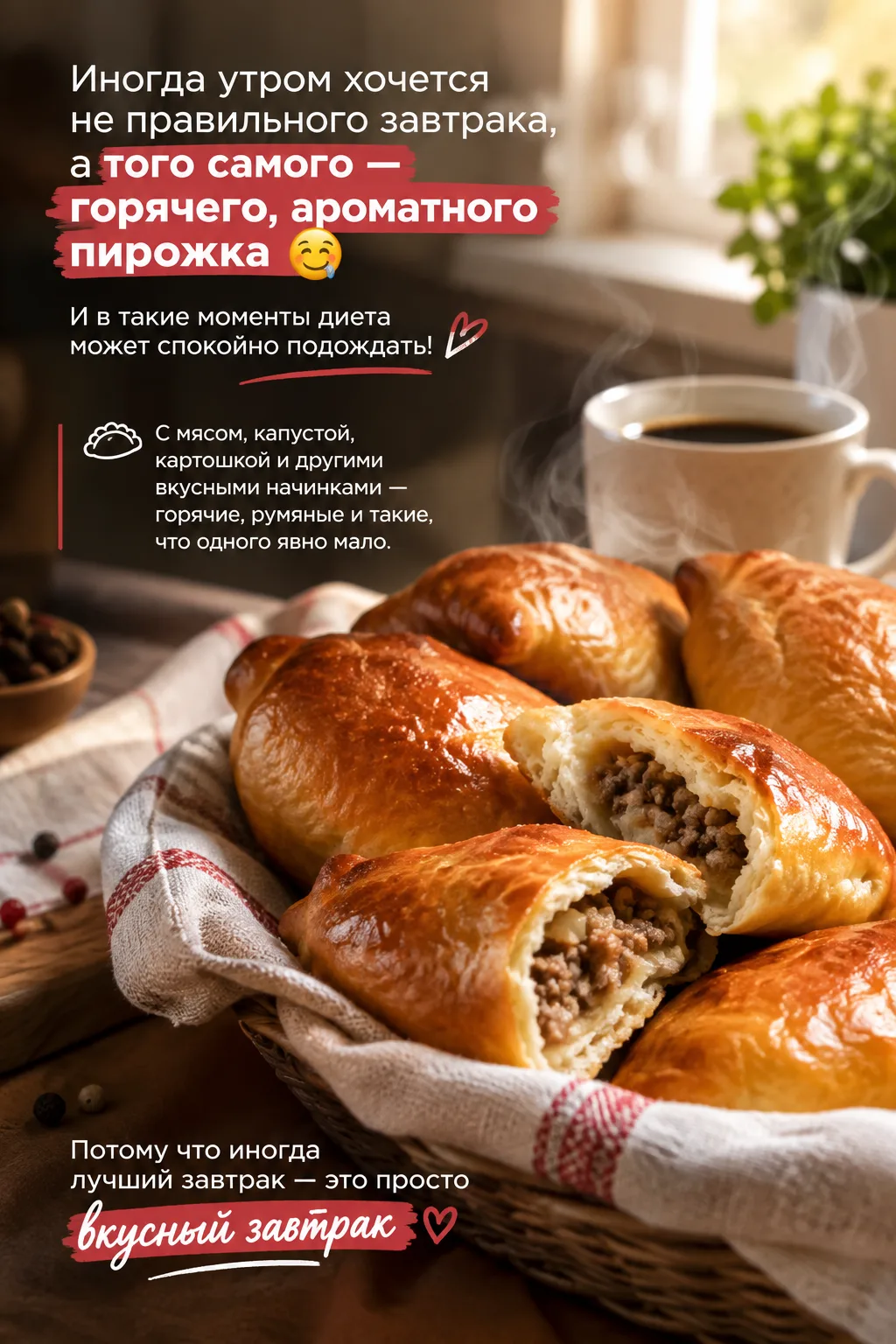 Иногда утром хочется не правильного завтрака, а того самого — горячего, ароматного пиро...