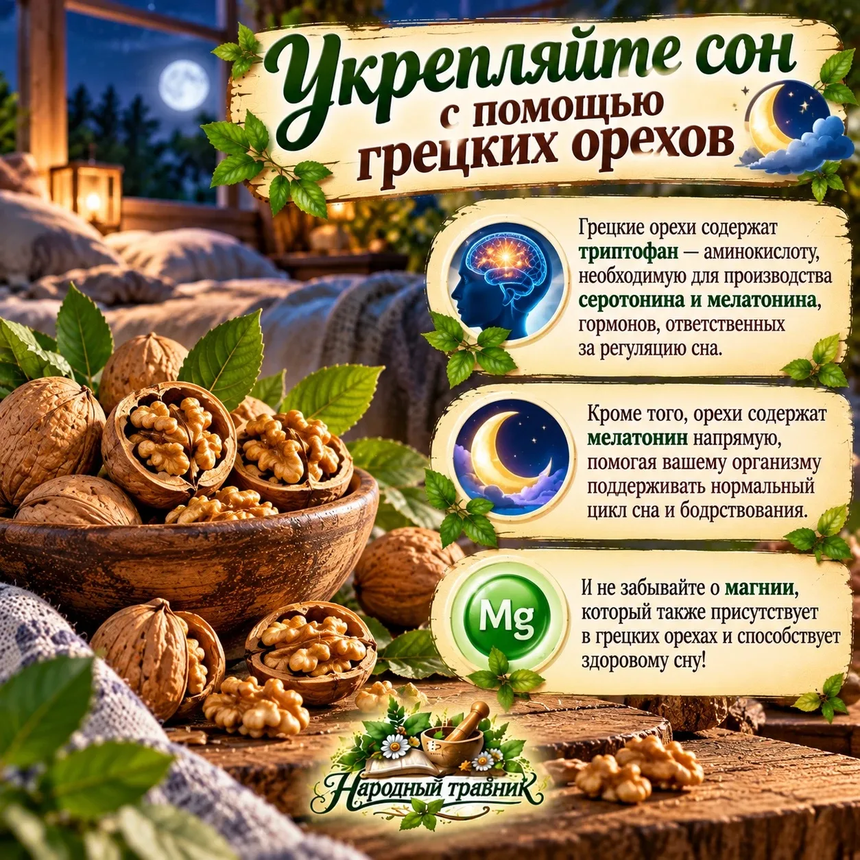 💤 Укрепляйте свой сон с грецкими орехами!