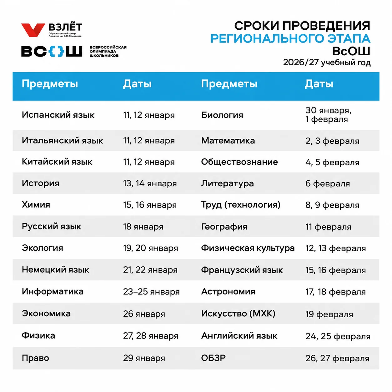 Опубликован график регионального этапа ВсОШ ⚡️