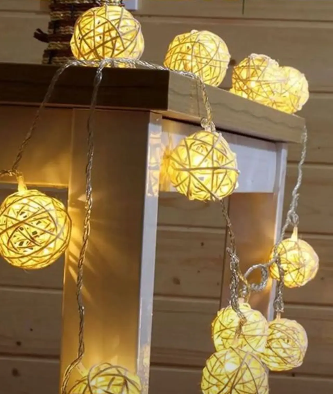 🛒 Гирлянда из ротанговых шаров LED 3м