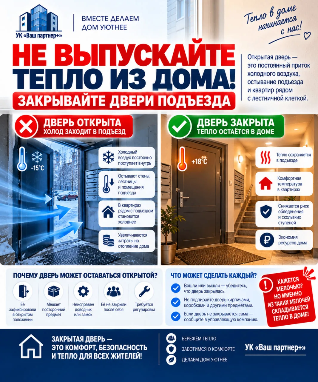 🚪 Откуда берётся холод в подъезде и почему важно закрывать двери?