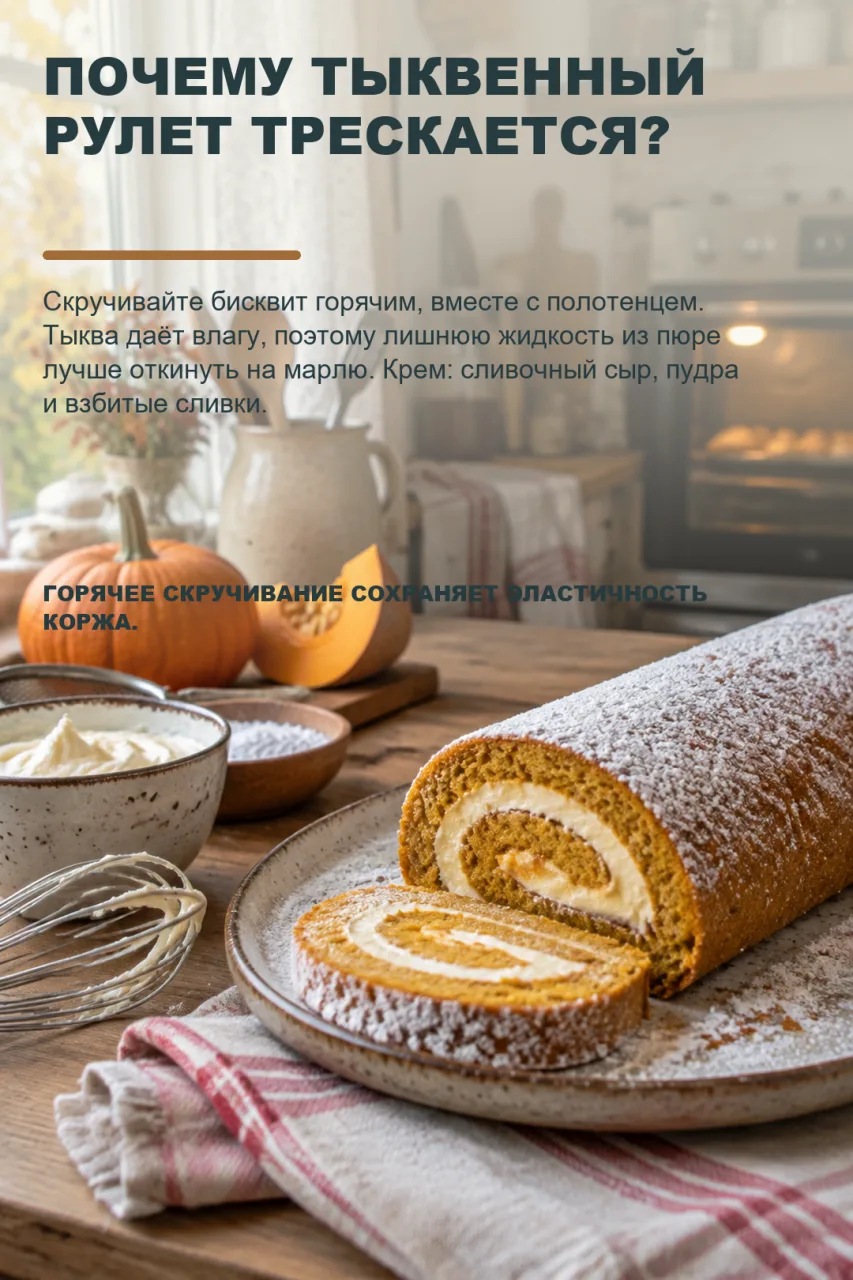 ПОЧЕМУ ТЫКВЕННЫЙ РУЛЕТ ТРЕСКАЕТСЯ ПРИ СКРУЧИВАНИИ?